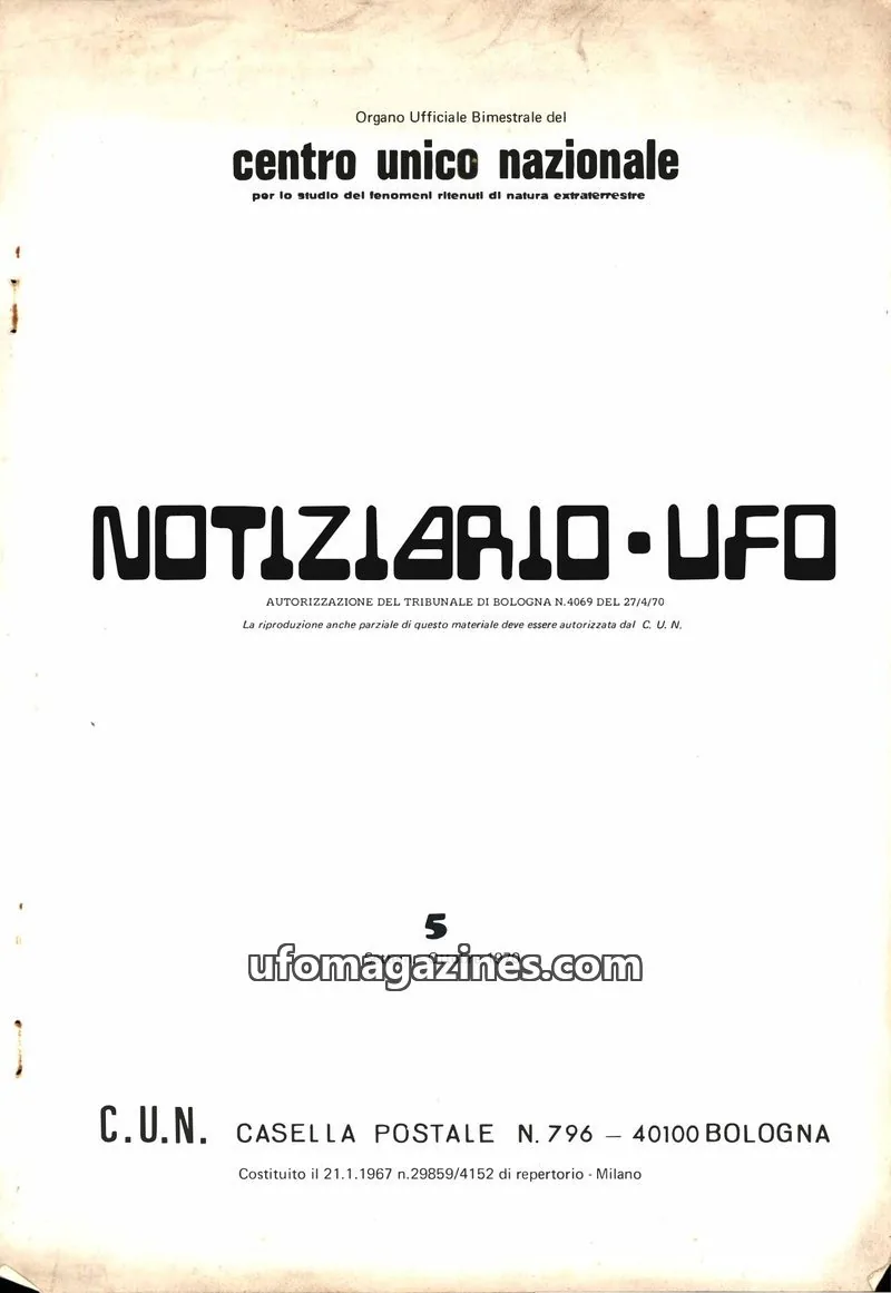 Cover of Notiziario UFO (CUN) issue 5: NOTIZIARIO UFO
