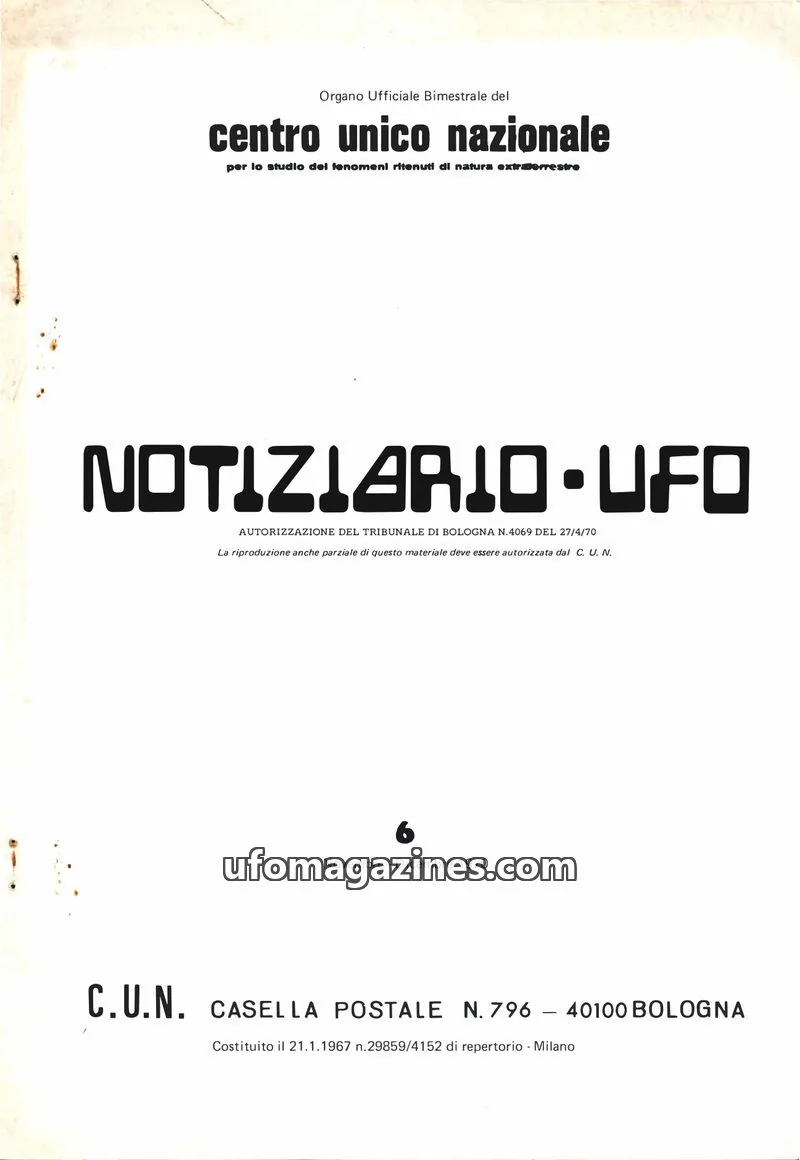 Cover of Notiziario UFO (CUN) issue 6 (36): NOTIZIARIO UFO