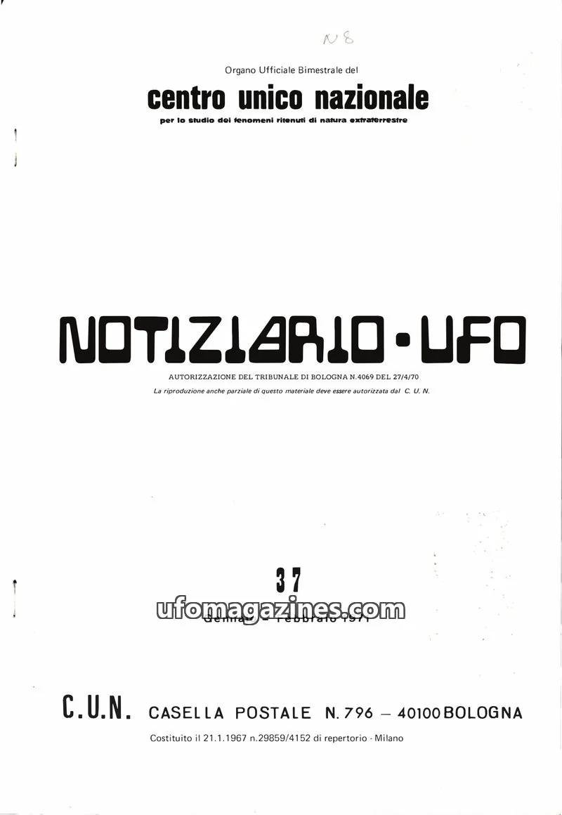 Cover of Notiziario UFO (CUN) issue 37: NOTIZIARIO UFO
