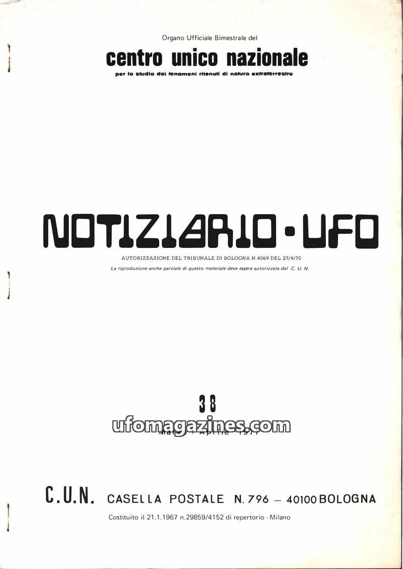 Cover of Notiziario UFO (CUN) issue 38: NOTIZIARIO UFO