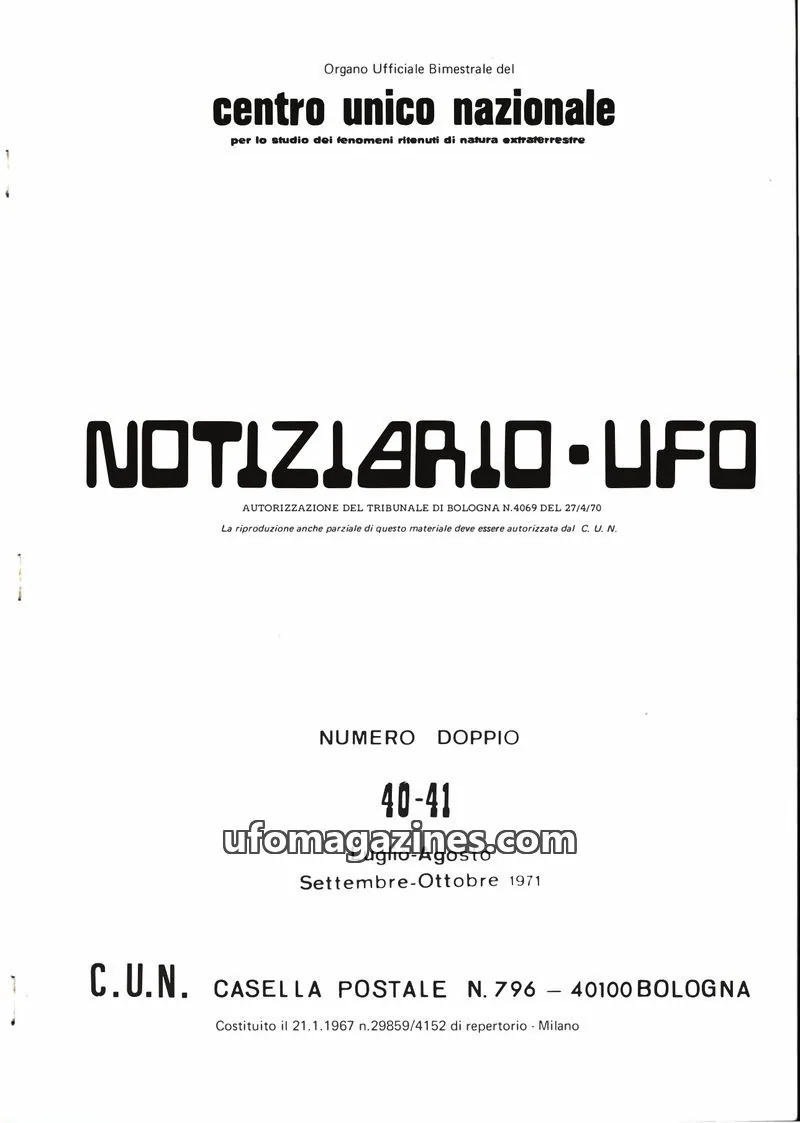 Cover of Notiziario UFO (CUN) issue 40-41: NOTIZIARIO UFO