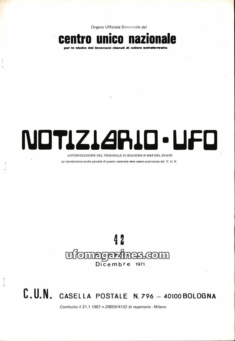 Cover of Notiziario UFO (CUN) issue 42: NOTIZIARIO UFO