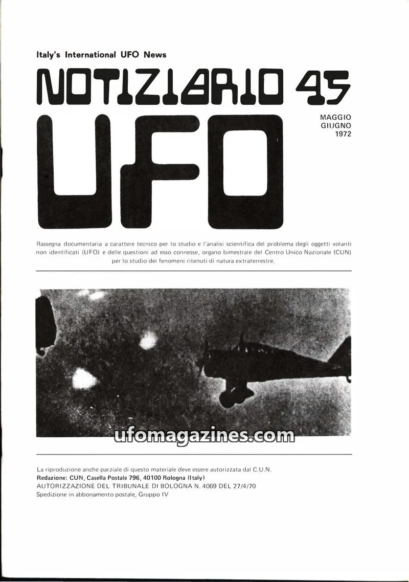 Cover of Notiziario UFO (CUN) issue 45: NOTIZIARIO UFO