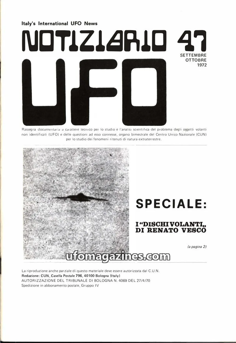 Cover of Notiziario UFO (CUN) issue 47: NOTIZIARIO UFO