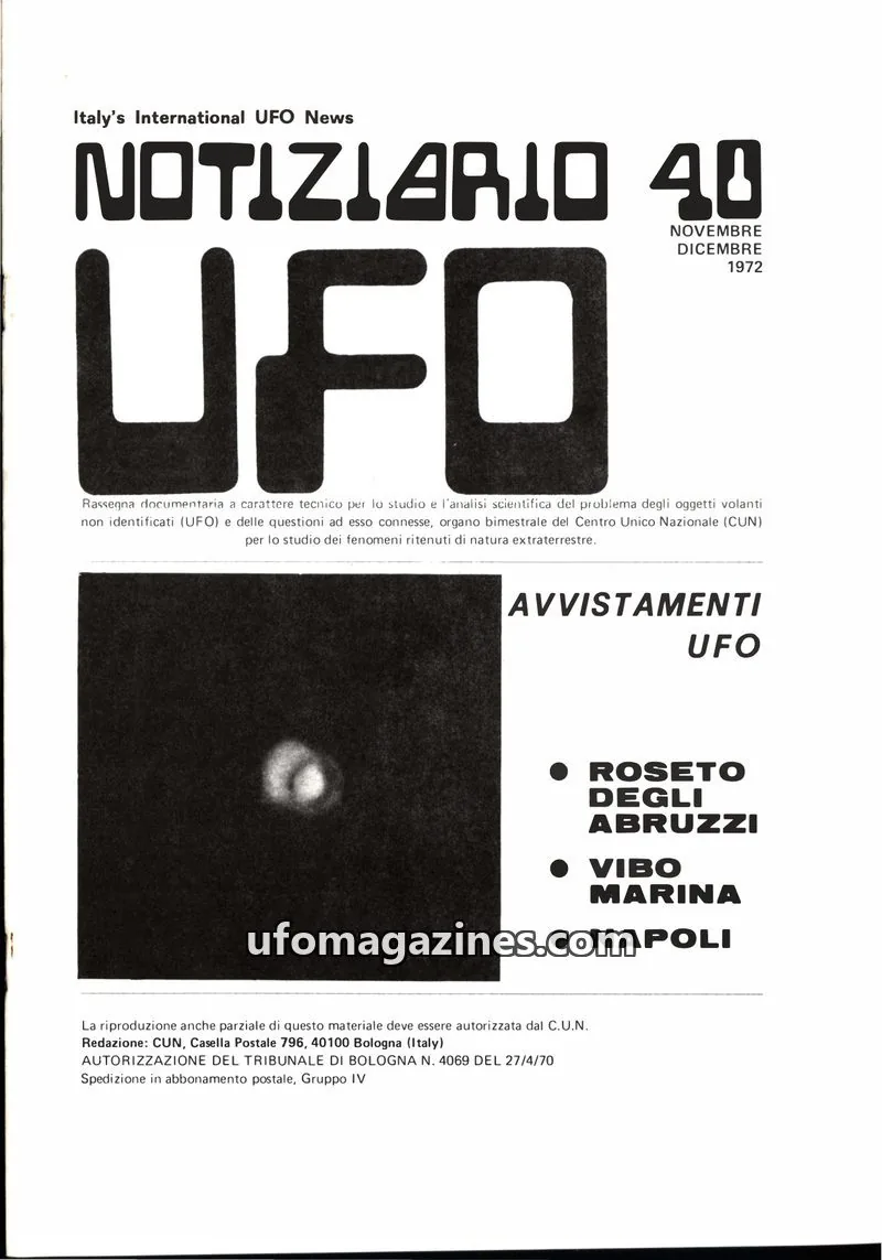 Cover of Notiziario UFO (CUN) issue 40: NOTIZIARIO UFO