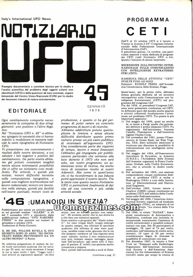 Cover of Notiziario UFO (CUN) issue 46: NOTIZIARIO UFO