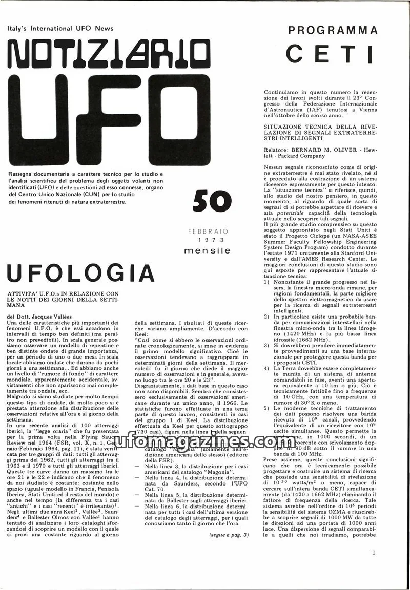 Cover of Notiziario UFO (CUN) issue 50: NOTIZIARIO UFO