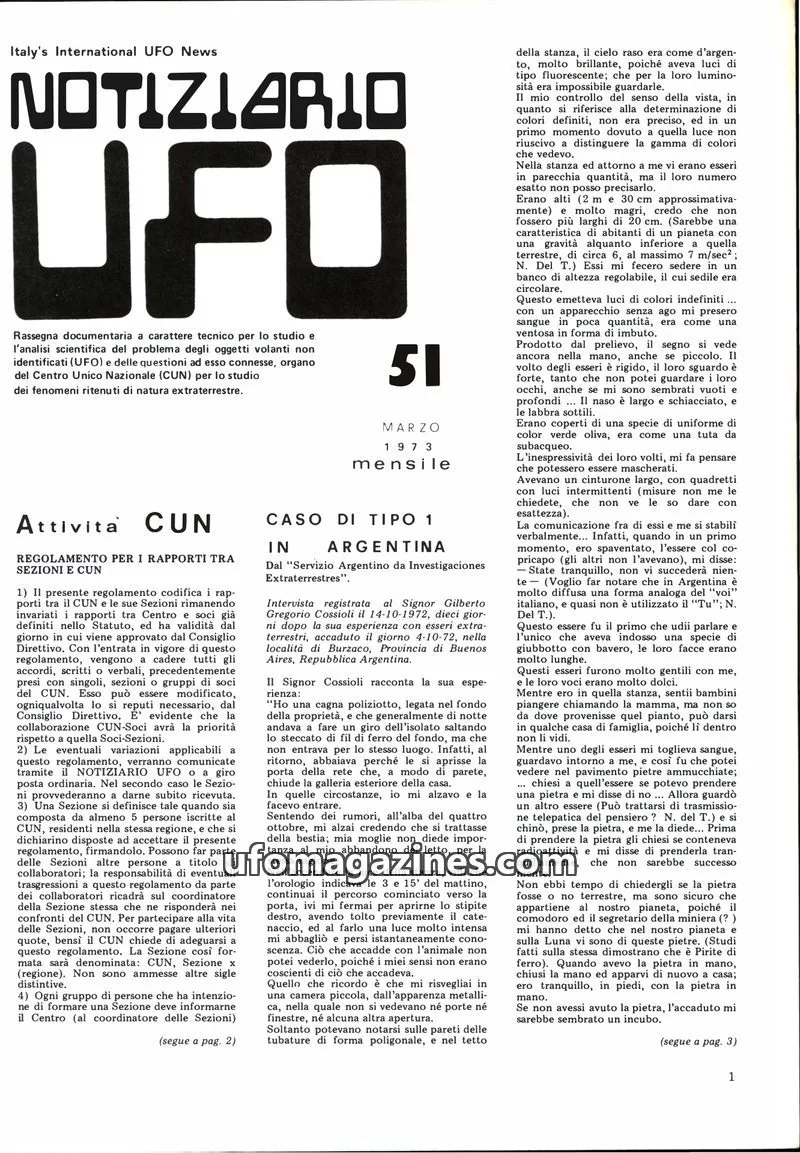 Cover of Notiziario UFO (CUN) issue 51: NOTIZIARIO UFO