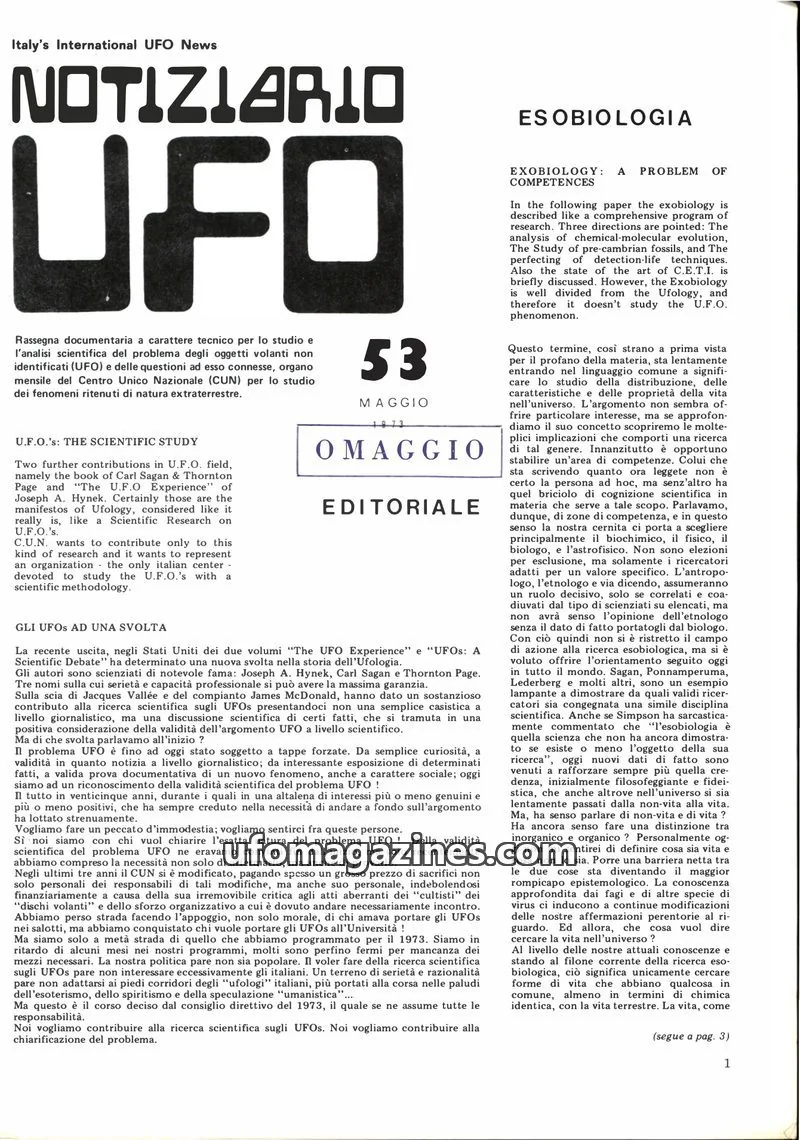 Cover of Notiziario UFO (CUN) issue 53: NOTIZIARIO UFO