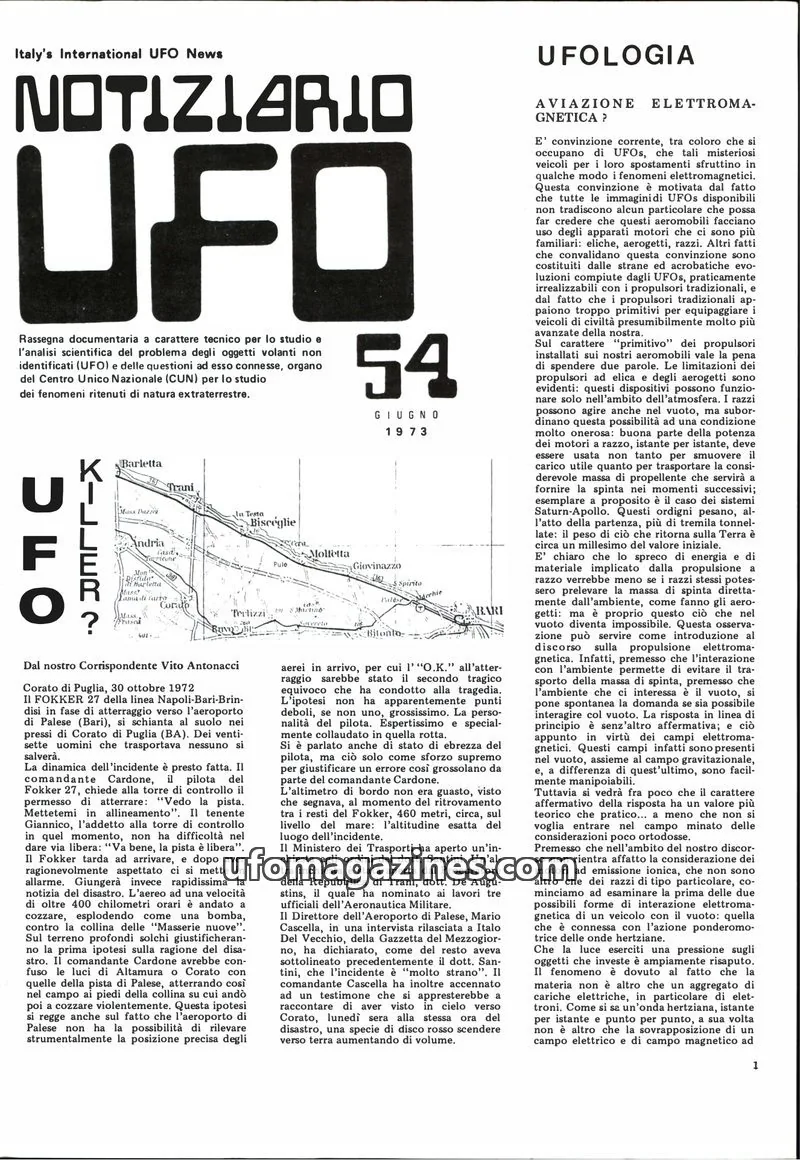 Cover of Notiziario UFO (CUN) issue 54: NOTIZIARIO UFO