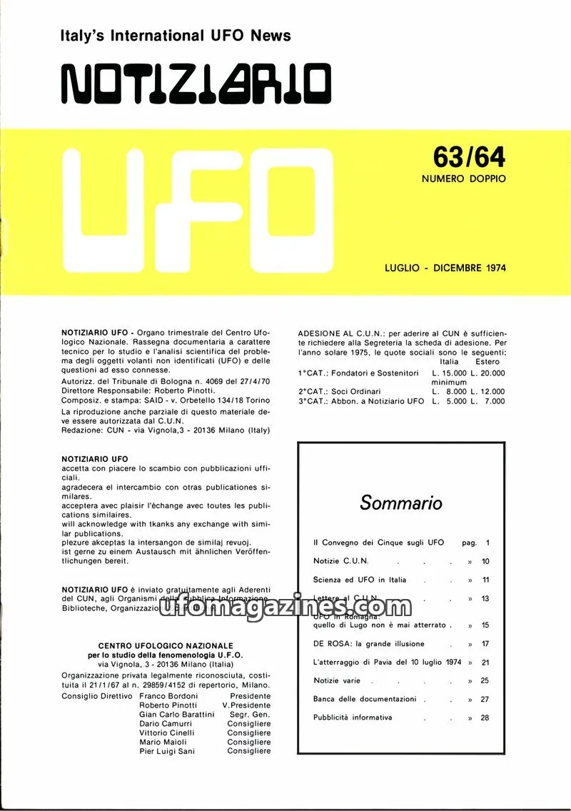 Cover of Notiziario UFO (CUN) issue 63/64: NOTIZIARIO UFO