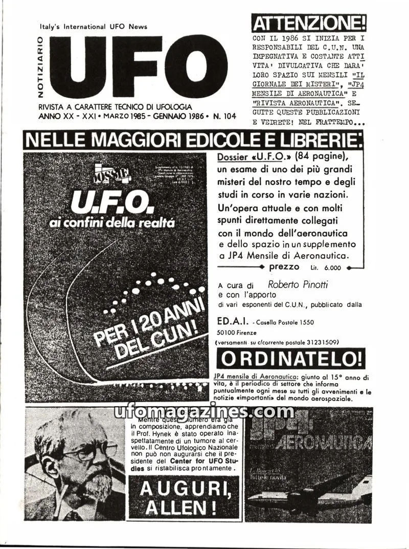 Cover of Notiziario UFO (CUN) issue 104: UFO