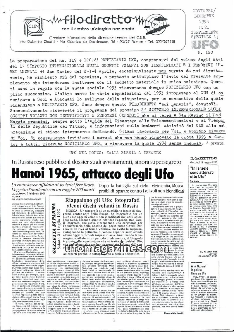 Cover of Notiziario UFO (CUN) issue 120: filodiretto