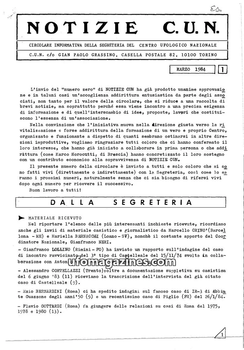 Cover of Notizie CUN issue 1: NOTIZIE C. U. N.