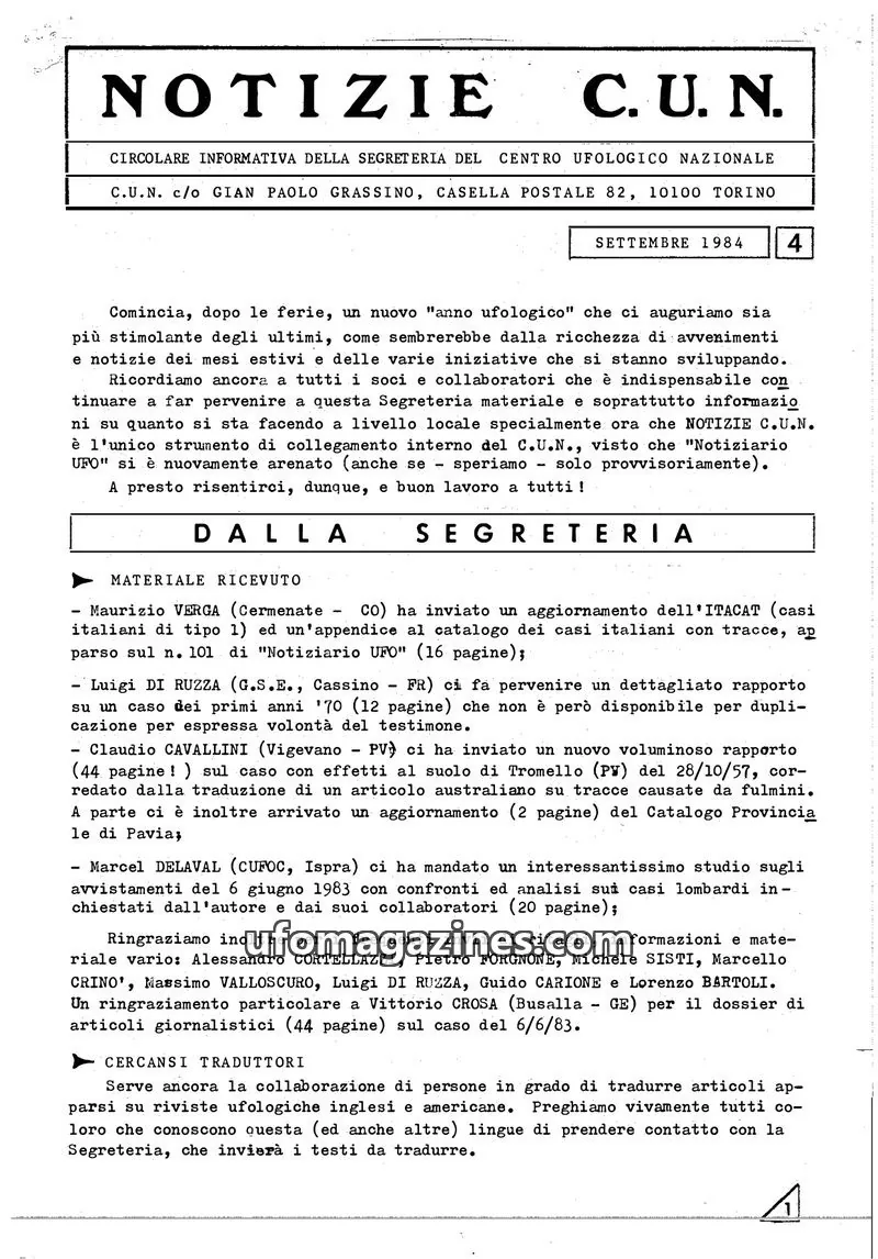 Cover of Notizie CUN issue 4: NOTIZIE C.U.N.