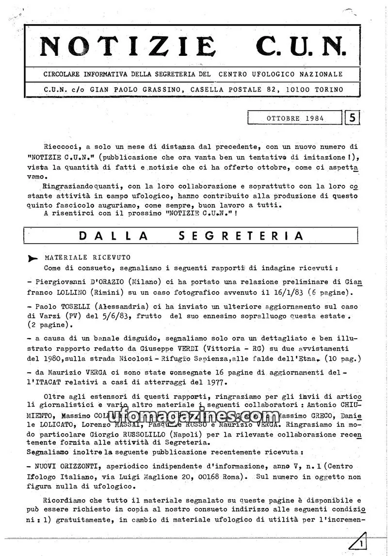 Cover of Notizie CUN issue 5: NOTIZIE C. U. N.