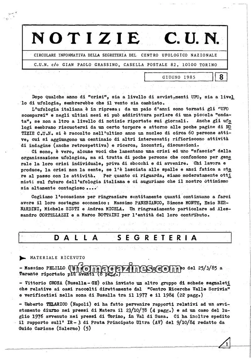 Cover of Notizie CUN issue 8: NOTIZIE C. U. N.