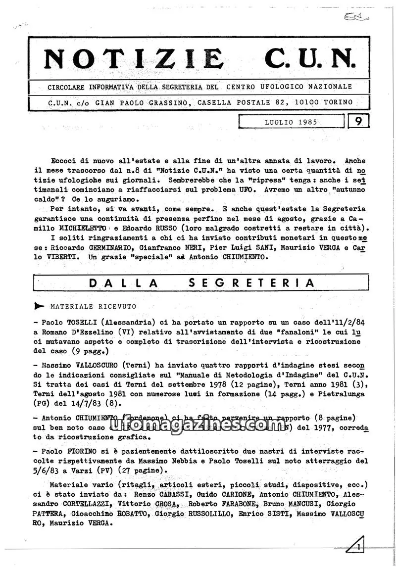 Cover of Notizie CUN issue 9: NOTIZIE C.U.N.