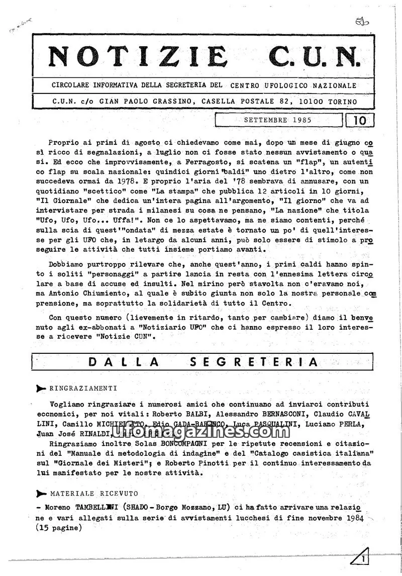 Cover of Notizie CUN issue 10: NOTIZIE C. U. N.