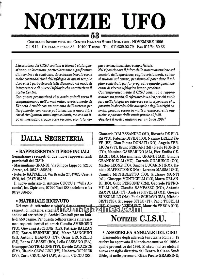 Cover of Notizie UFO (CISU) issue 53: NOTIZIE UFO