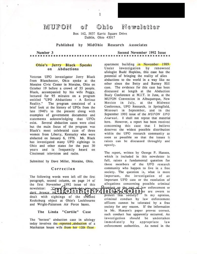Cover of Ohio UFO Notebook issue Number 3: MUFON of Ohio Newsletter