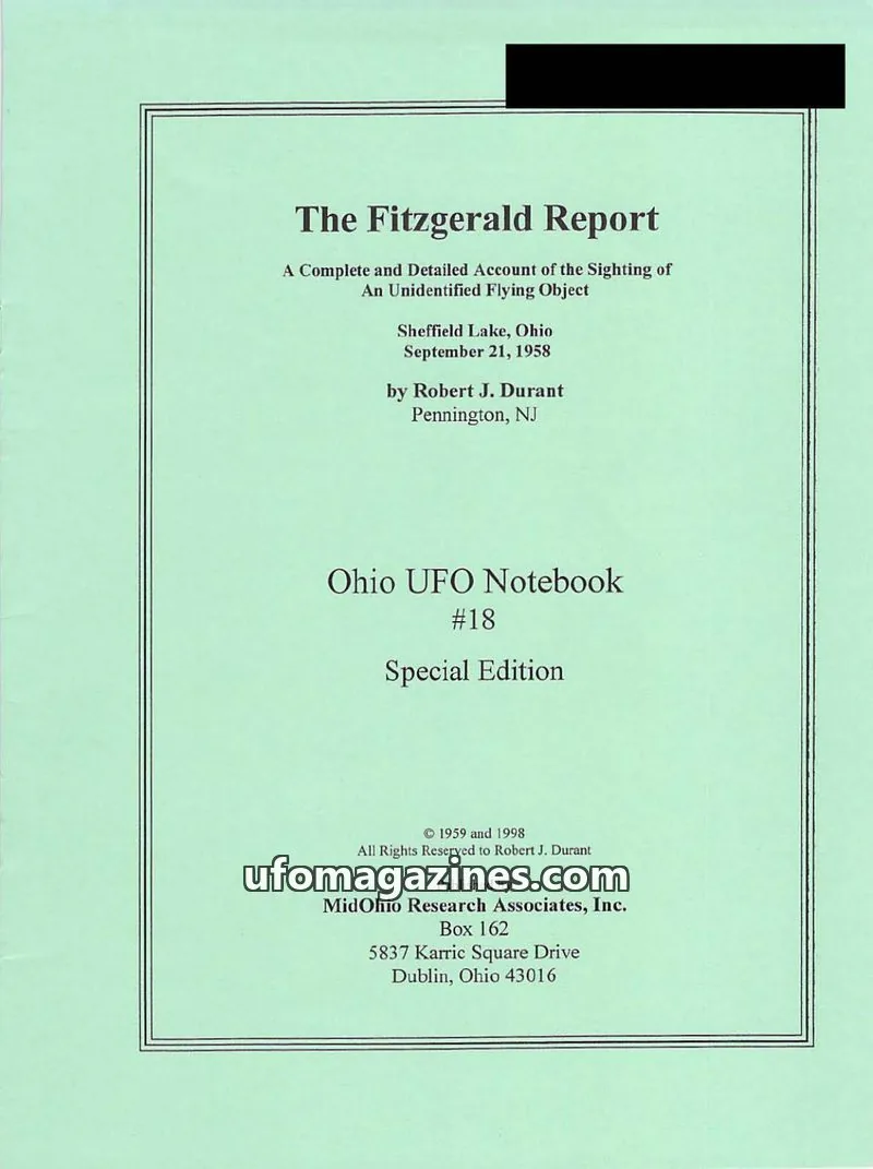 Cover of Ohio UFO Notebook issue #18: The Fitzgerald Report