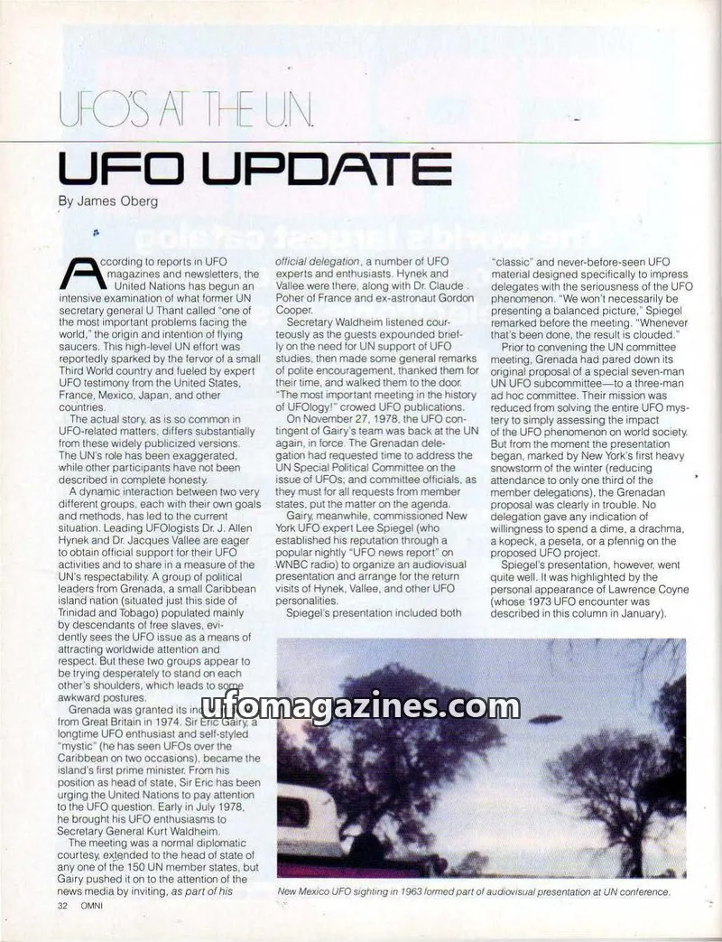 Cover of OMNI issue 32: UFO'S AT THE UN