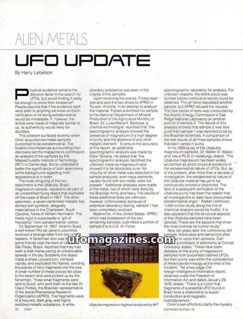 Cover of OMNI: ALIEN METALS UFO UPDATE