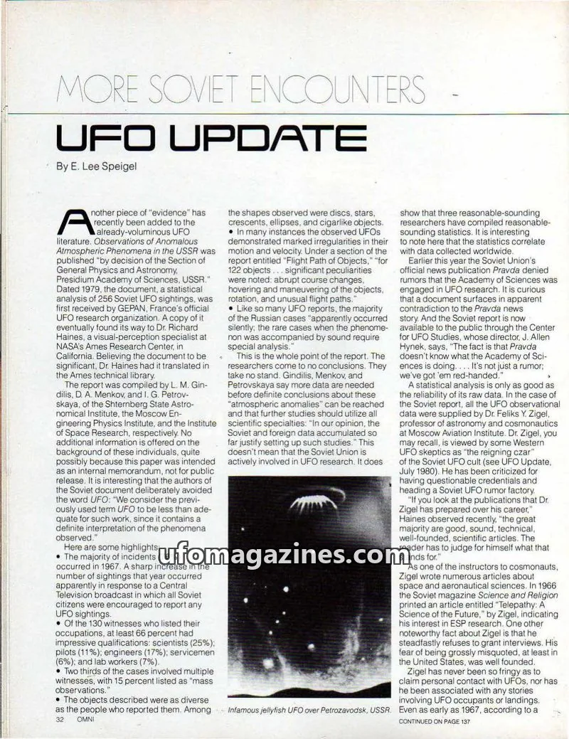 Cover of OMNI issue CONTINUED FROM PAGE 32: UFO UPDATE