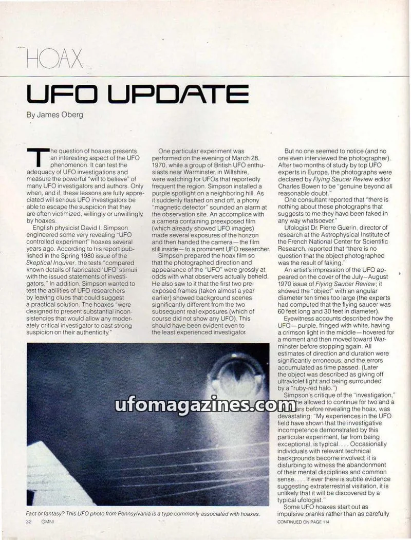 Cover of OMNI issue May 1980: UFO UPDATE