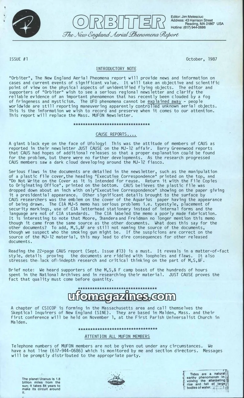 Cover of Orbiter (Jim Melesciuc) issue #1: ORBITER