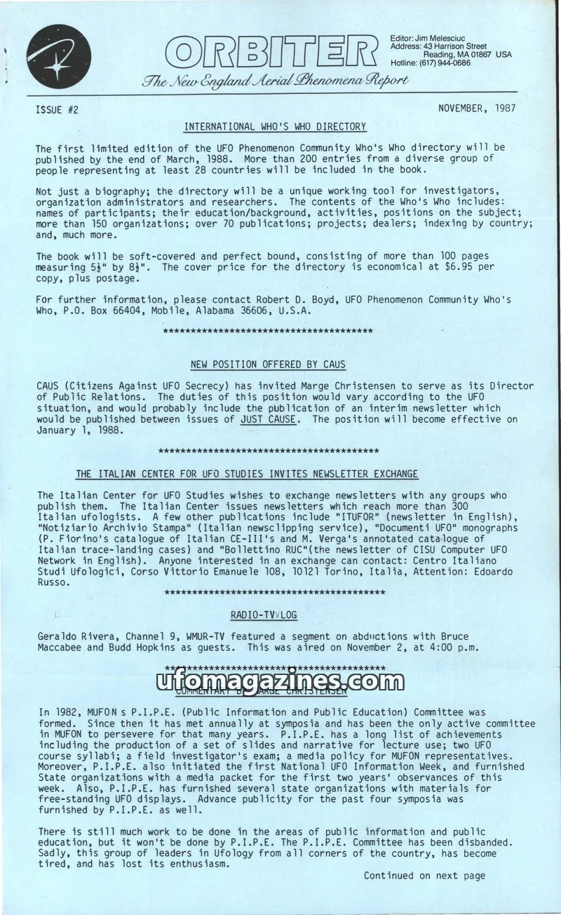 Cover of Orbiter (Jim Melesciuc) issue #2: ORBITER