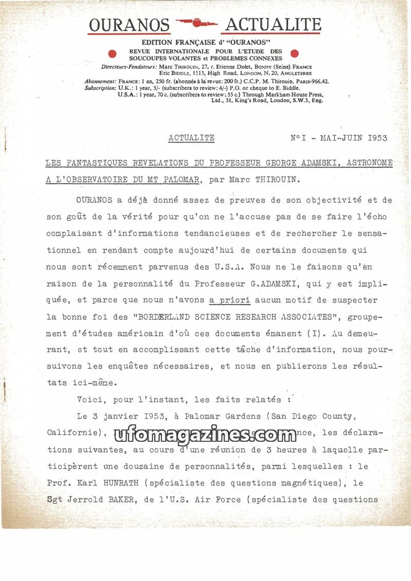 Cover of Ouranos issue N° I: OURANOS ACTUALITE