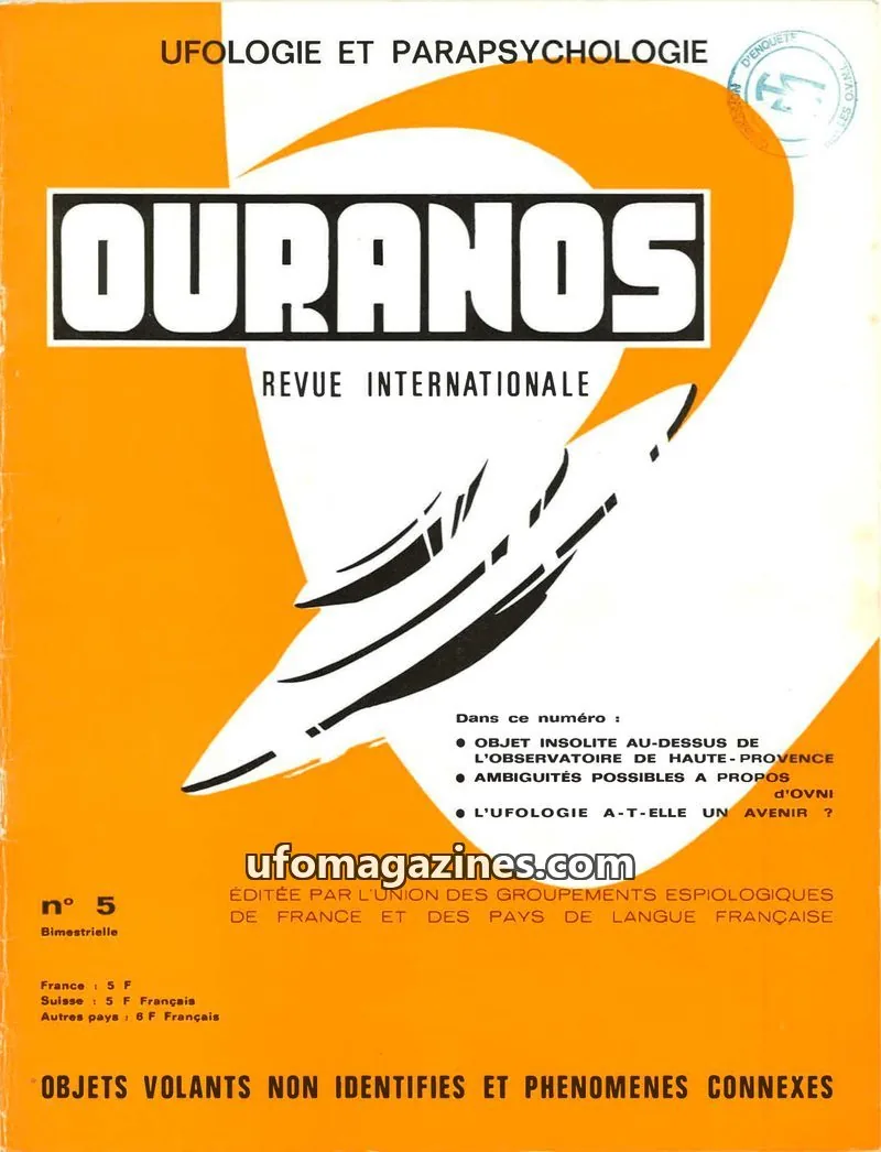 Cover of UNION DES GROUPEMENTS ESPIOLOGIQUES DE FRANCE ET DES PAYS DE LANGUE FRANÇAISE issue 5: OURANOS