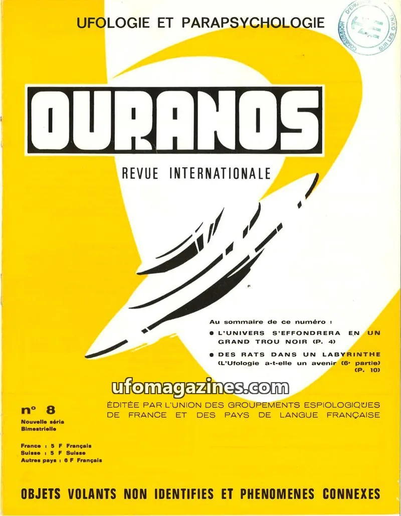 Cover of UNION DES GROUPEMENTS ESPIOLOGIQUES DE FRANCE ET DES PAYS DE LANGUE FRANÇAISE issue 8: OURANOS