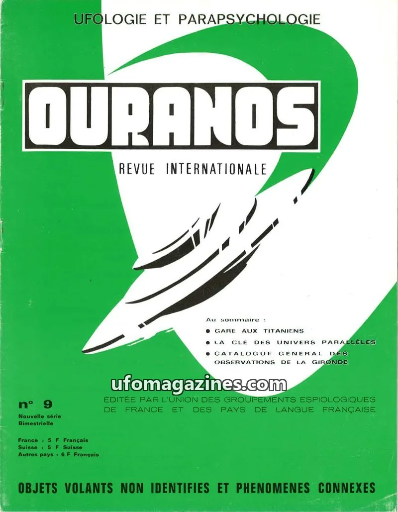 Cover of UNION DES GROUPEMENTS ESPIOLOGIQUES DE FRANCE ET DES PAYS DE LANGUE FRANÇAISE issue 9: OURANOS