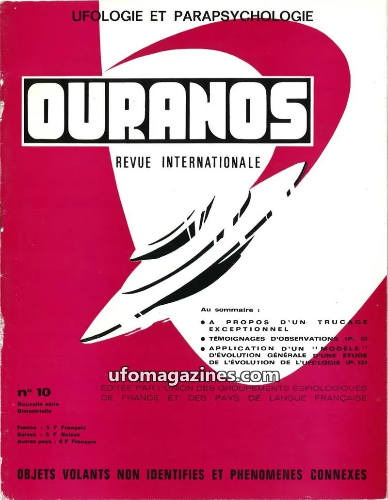 Cover of UNION DES GROUPEMENTS ESPIOLOGIQUES DE FRANCE ET DES PAYS DE LANGUE FRANÇAISE issue 10: OURANOS