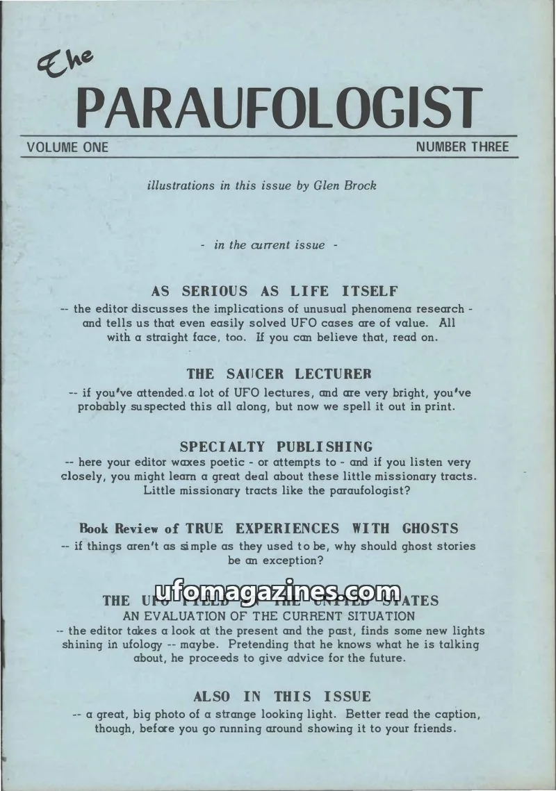 Cover of Paraufologist, The (Allen Greenfield) issue NUMBER THREE: The PARAUFOLOGIST