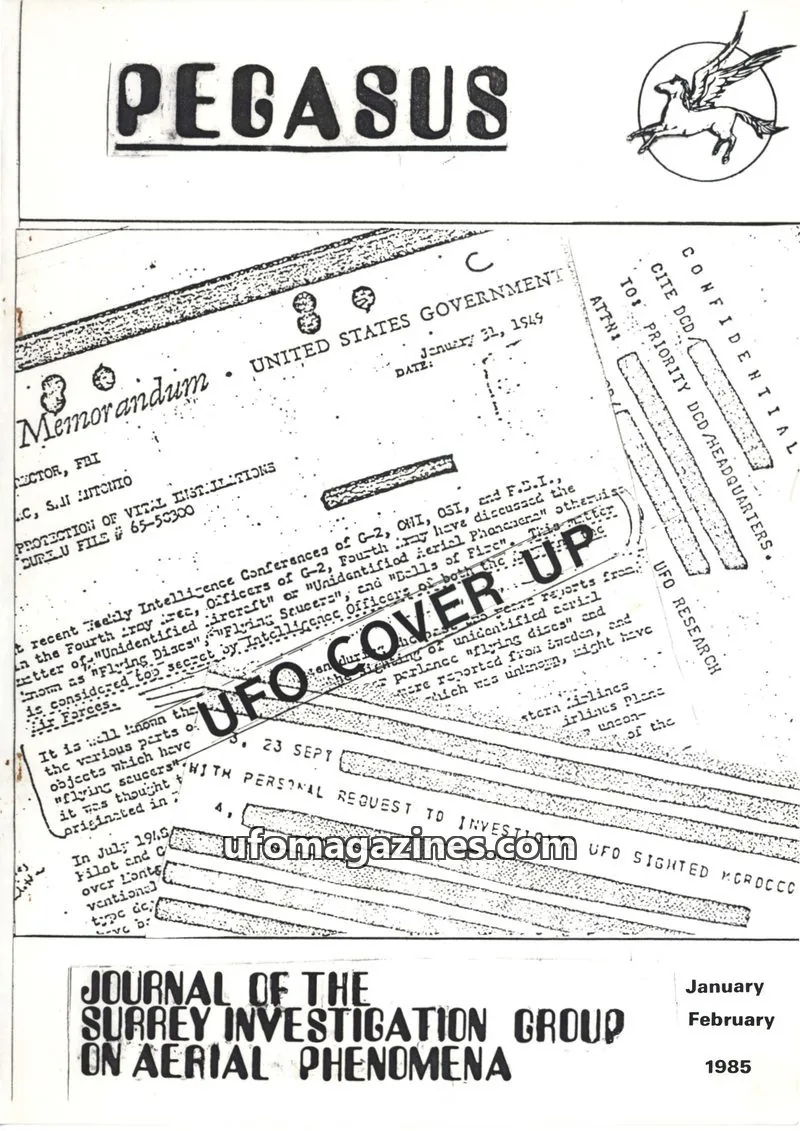 Cover of SURREY INVESTIGATION GROUP ON AERIAL PHENOMENA issue January February: PEGASUS