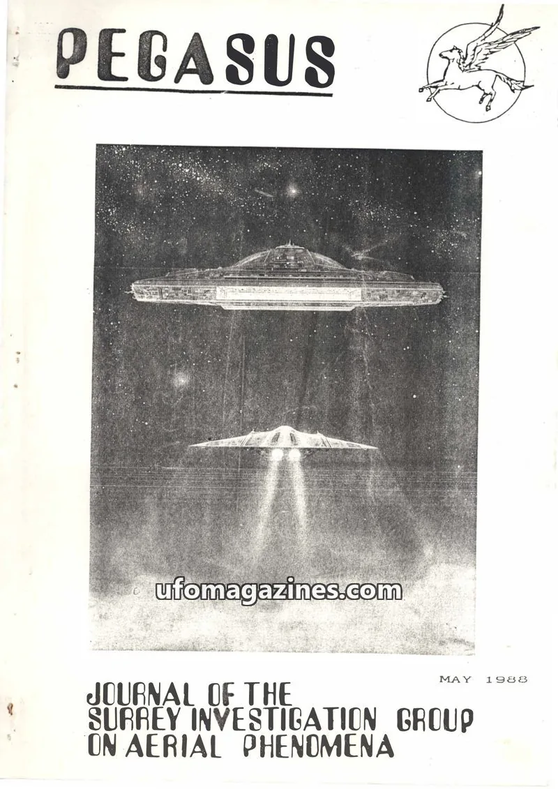 Cover of Surrey Investigation Group on Aerial Phenomena issue May 1988: PEGASUS