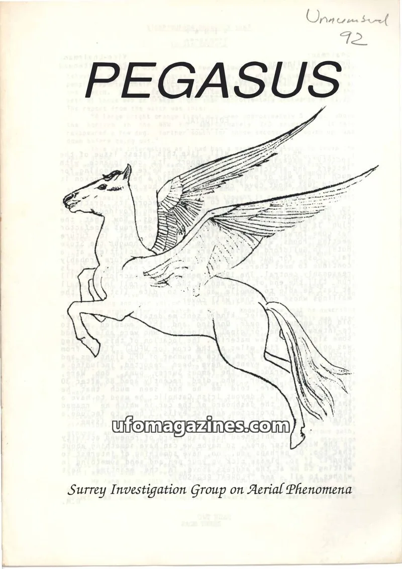 Cover of Surrey Investigation Group on Aerial Phenomena issue 92: PEGASUS
