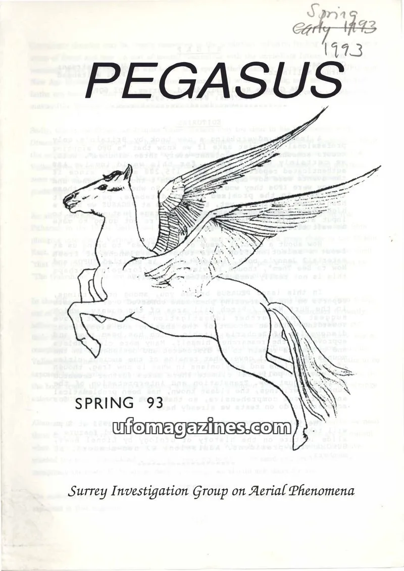 Cover of Surrey Investigation Group on Aerial Phenomena issue SPRING 93: PEGASUS