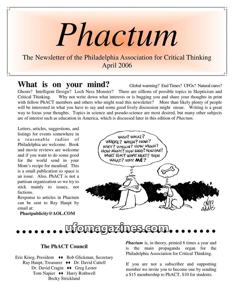 Cover of Philadelphia Association for Critical Thinking issue April 2006: Phactum