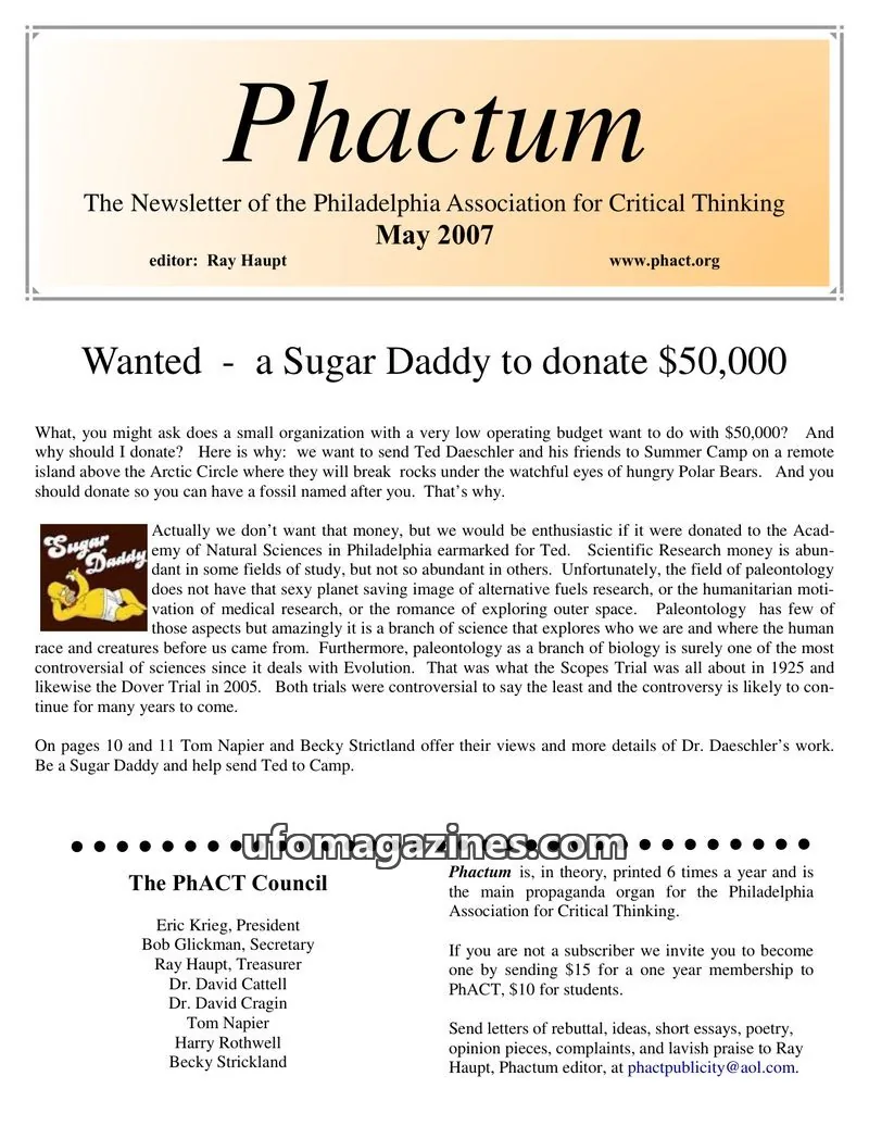 Cover of Philadelphia Association for Critical Thinking issue May 2007: Phactum