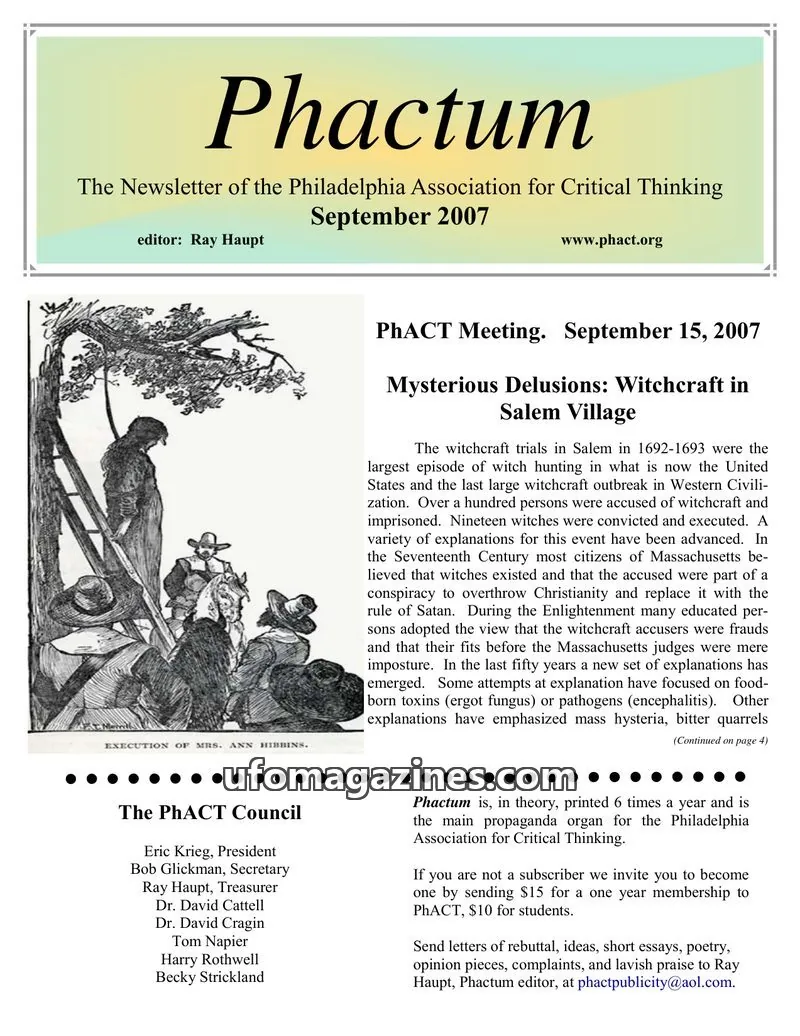 Cover of Philadelphia Association for Critical Thinking issue September 2007: Phactum