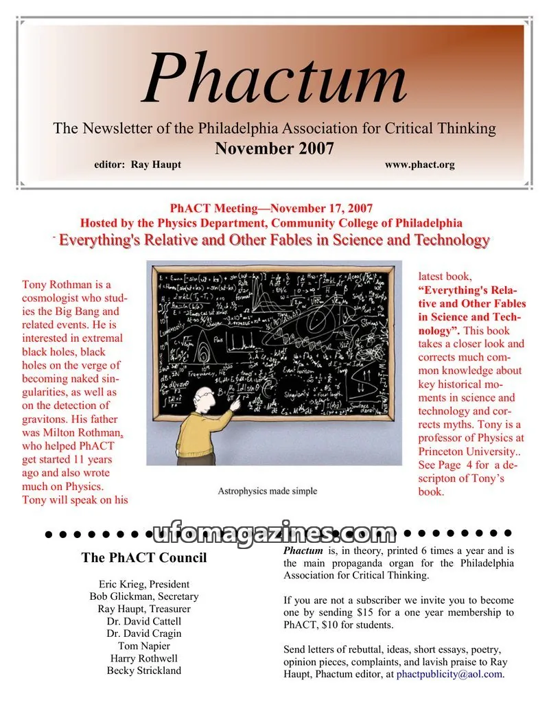Cover of Philadelphia Association for Critical Thinking issue November 2007: Phactum