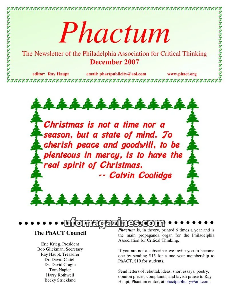 Cover of Philadelphia Association for Critical Thinking issue December 2007: Phactum
