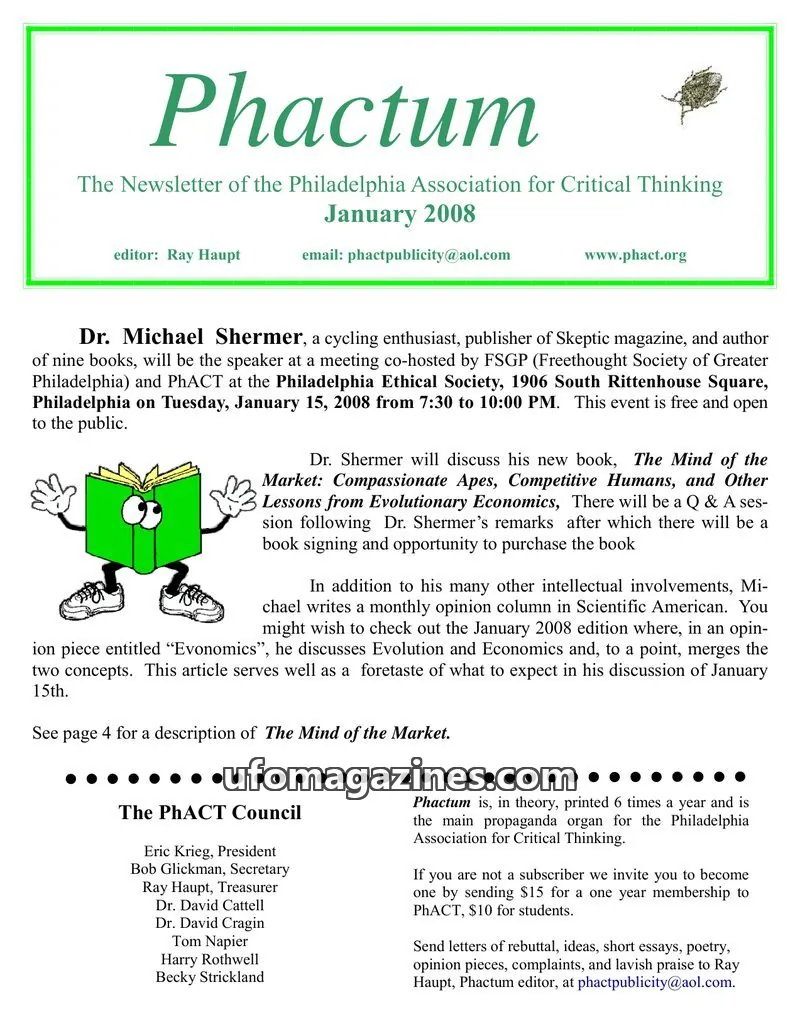 Cover of Philadelphia Association for Critical Thinking issue January 2008: Phactum