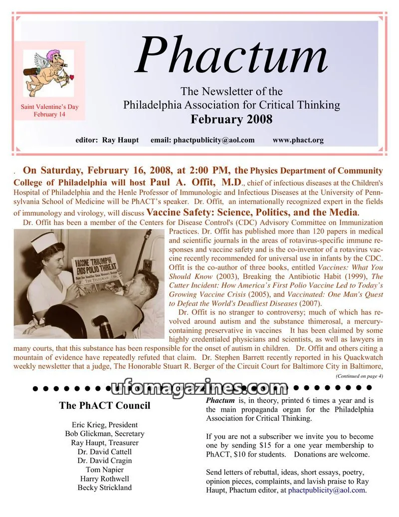 Cover of Philadelphia Association for Critical Thinking issue February 2008: Phactum