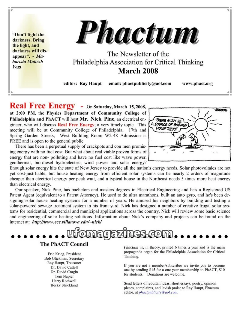 Cover of Philadelphia Association for Critical Thinking issue March 2008: Phactum